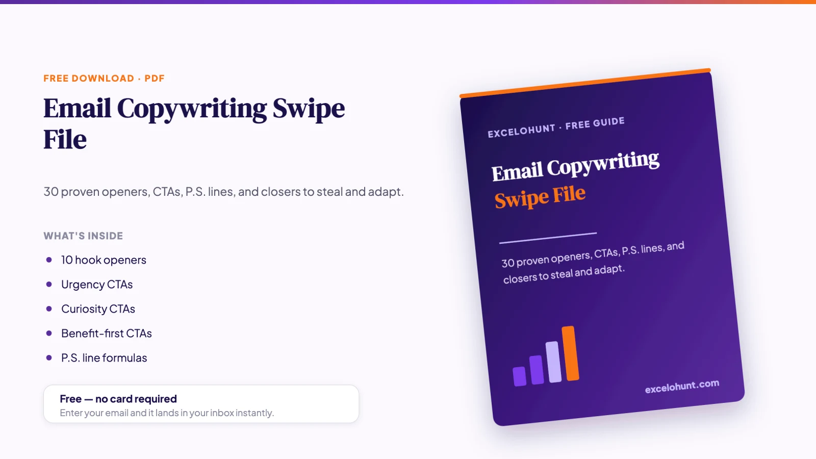 Cover mockup of the free Email Copywriting Swipe File PDF download from Excelohunt