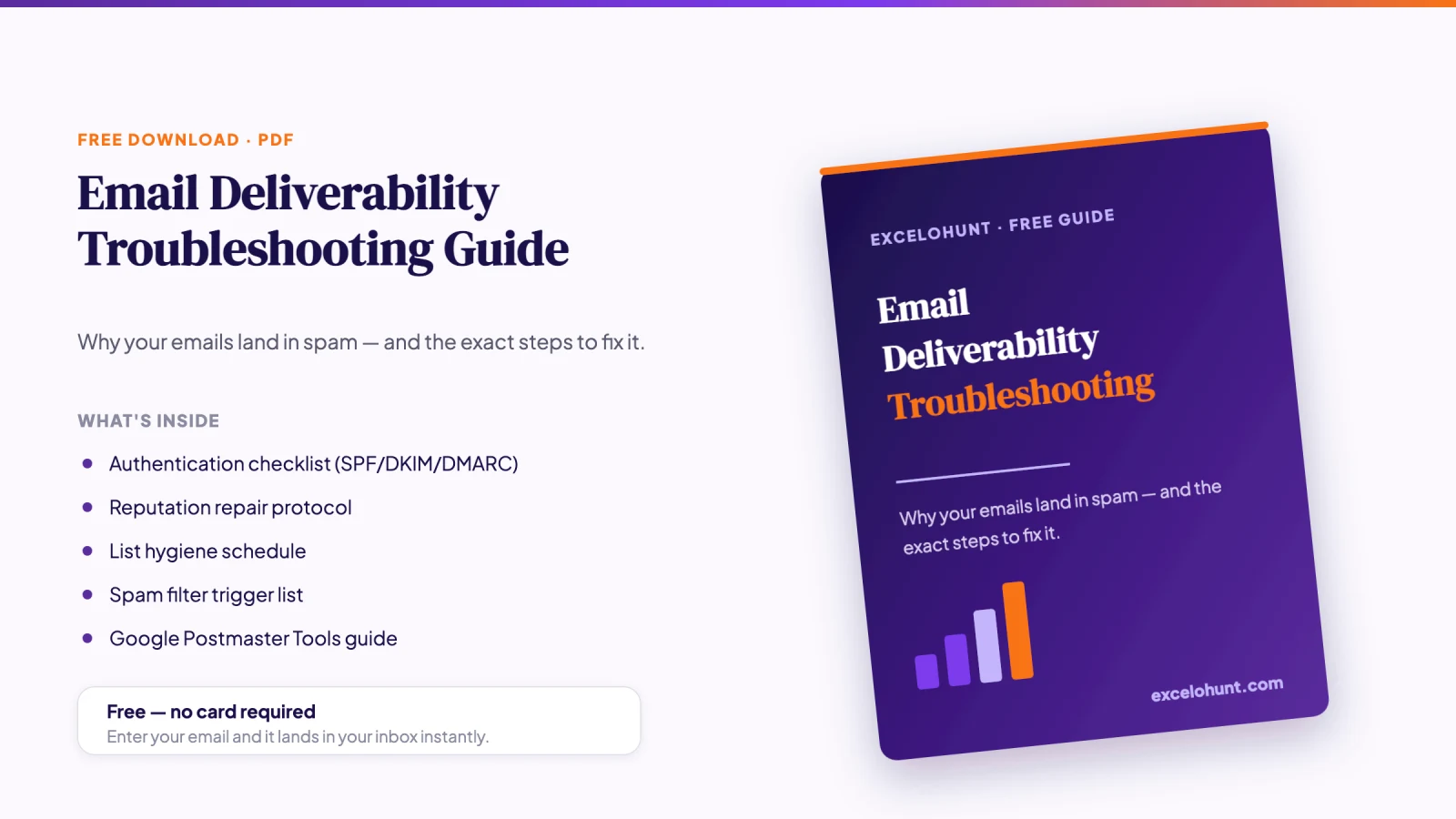 Cover mockup of the free Email Deliverability Troubleshooting Guide PDF download from Excelohunt