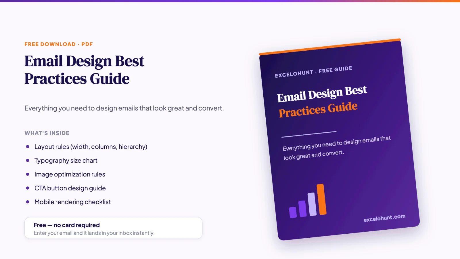 Cover mockup of the free Email Design Best Practices Guide PDF download from Excelohunt