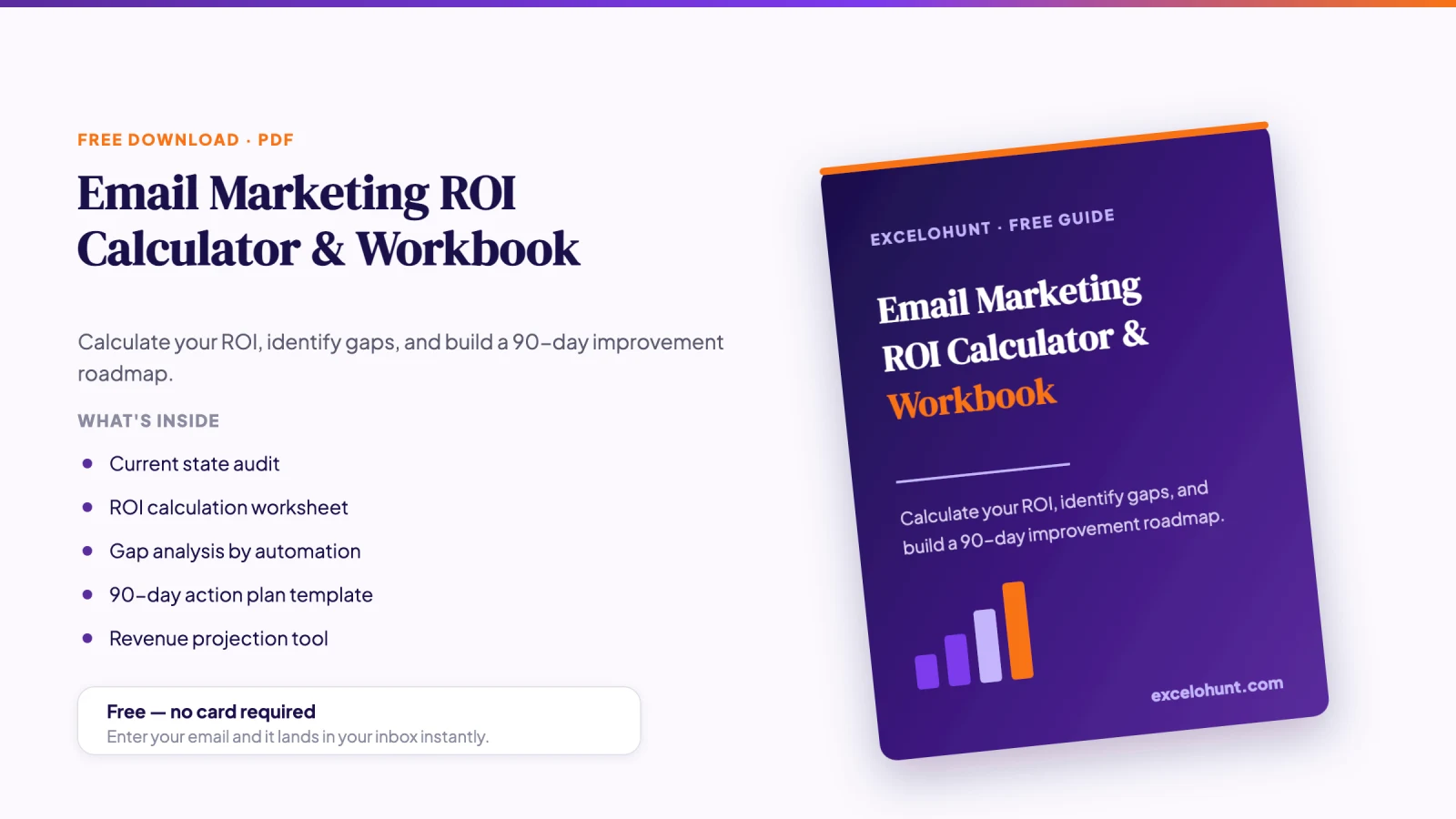 Cover mockup of the free Email Marketing ROI Calculator & Workbook PDF download from Excelohunt