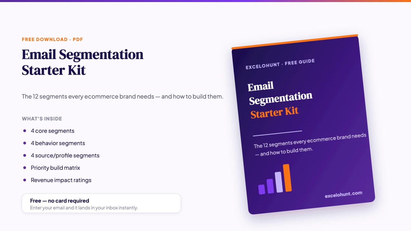 Cover mockup of the free Email Segmentation Starter Kit PDF download from Excelohunt