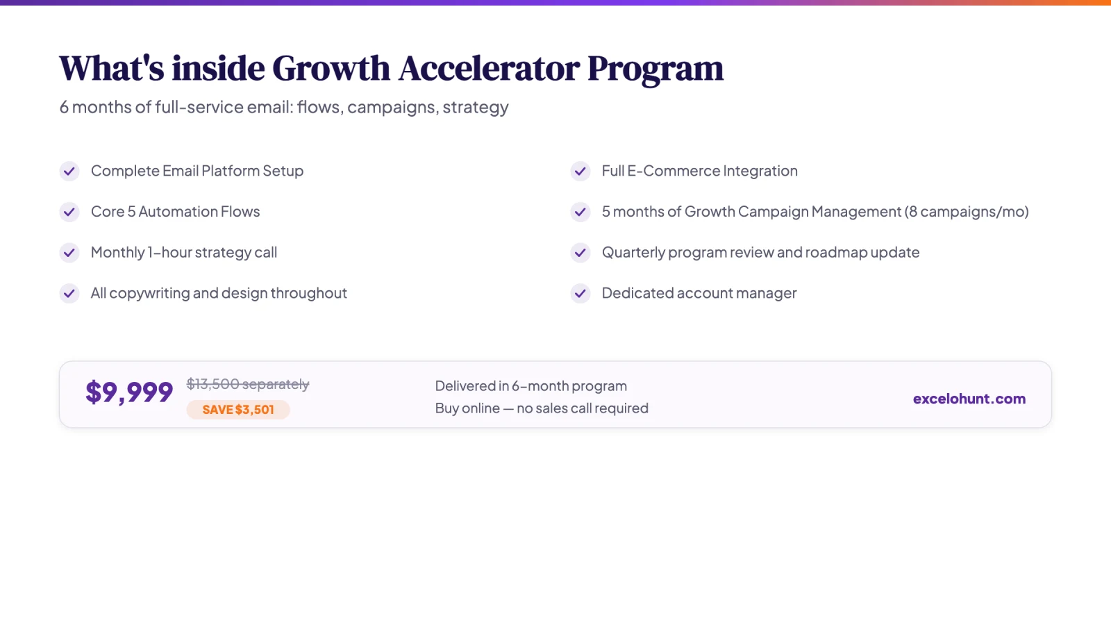 Diagram listing everything included in Growth Accelerator Program, with the bundle price and saving
