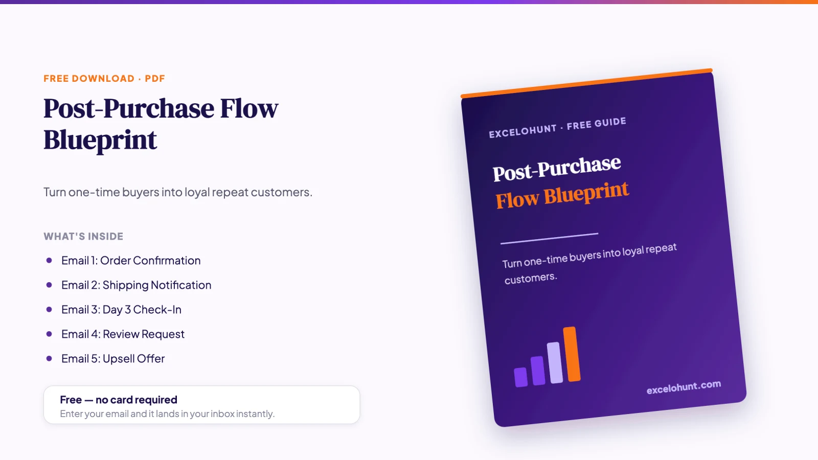 Cover mockup of the free Post-Purchase Flow Blueprint PDF download from Excelohunt