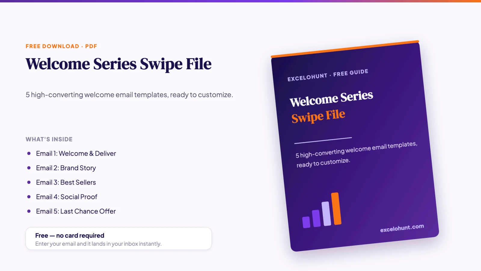 Cover mockup of the free Welcome Series Swipe File PDF download from Excelohunt